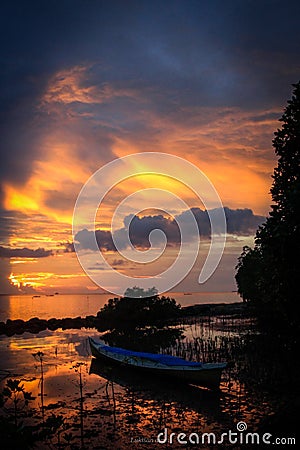 Sunset sky boat wave cloud Stock Photo