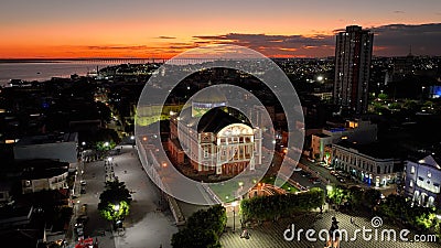 Sunset sky over Amazonas Theater at downtown Manaus Brazil. Editorial Stock Photo