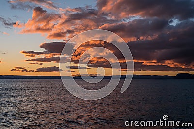 Sunset sky over Lake Taupo. Stock Photo