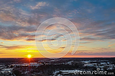 Sunset Sky Over Town Winter Stock Photo