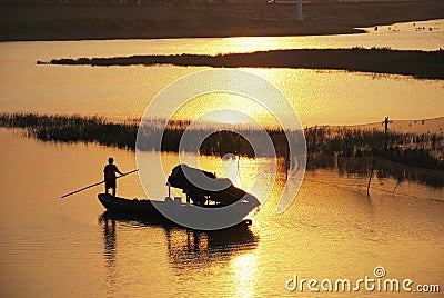 Sunset of a small river in Foshan,Guangdong Stock Photo