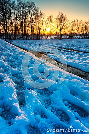 Sunset on snow Stock Photo