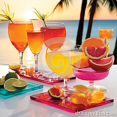 Sunset Soiree: Hip and Vibrant Dining by the Beach Stock Photo