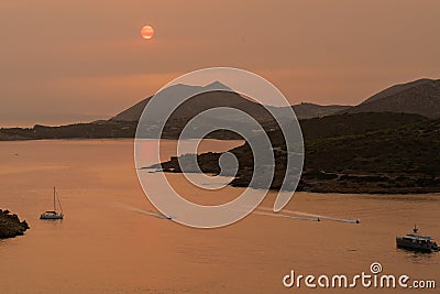 Sunset in Sounio in Greece. A famous destination for tourists. Stock Photo