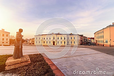 Sunset at square of Marii Panny in Kielce, Poland Stock Photo
