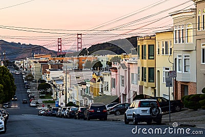 San Francisco Sunset with Golden Gate Bridge Editorial Stock Photo