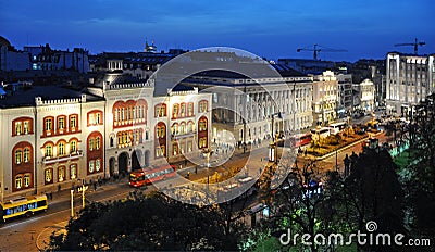 Sunset on Student Squar and University Park in Belgrade, Serbia. Stock Photo