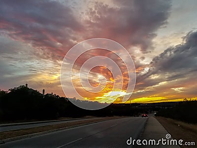 Sunset in suburb of Texas Stock Photo