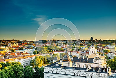 Sunset Sunrise Cityscape Of Vilnius, Lithuania In Stock Photo