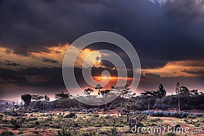 Sunset Sunrise Kenyan Landscape In Great Rift Valley Nakuru City County Kenya East African Stock Photo