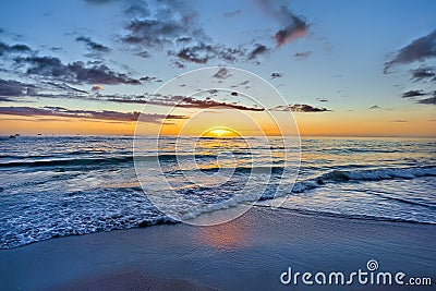 Sunset Over Ocean, Sea And Waves Stock Photo