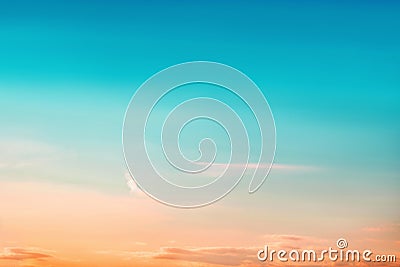 Sunset sunrise sky with fluffy cirrus clouds, soft focus. Concept of freedom, relax, ecology. Stock Photo