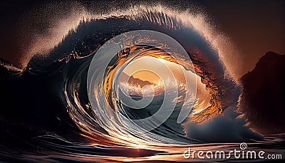 Sunset surf Majestic waves crash at dusk ,generative AI Stock Photo