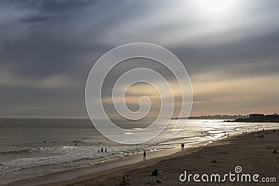 Sunset at surfers beach. Editorial Stock Photo