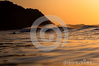 Sunset surfing in Japan images taken from the water in the Pacific ocean Editorial Stock Photo