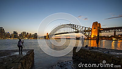 Sunset Sydney Harbor bridge. Editorial Stock Photo