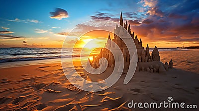 A Sunset Symphony of Sandcastles Stock Photo
