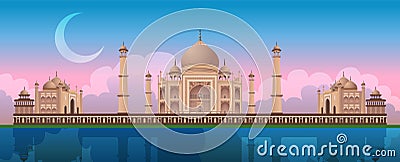 Sunset at Taj Mahal in Agra, India, panoramic city vector Vector Illustration