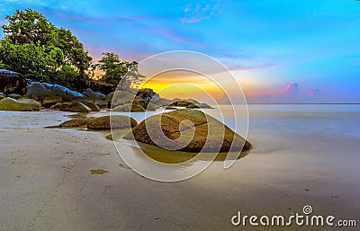 Sunset Tanjung Kelayang Bangka Island Indonesia Stock Photo