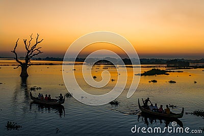 Sunset on the Taungthaman Lake, Myanmar. Stock Photo