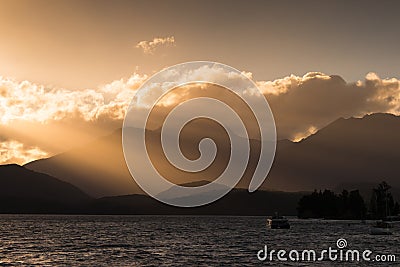 Sunset at Te Anau Lake, New Zealand Stock Photo
