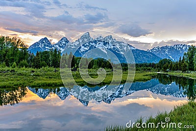 Sunset Teton Range at Snake River Stock Photo