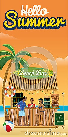 Sunset at the tiki bar flyer Vector Illustration