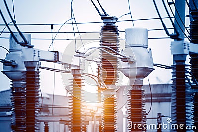 Sunset time substation Stock Photo