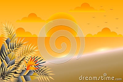 Sunset on the beach Vector Illustration