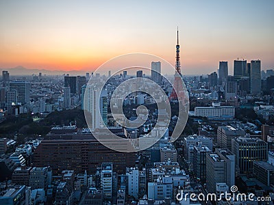Sunset Tokyo Tower View from the World Trade Center Observatory Editorial Stock Photo