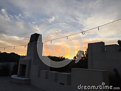 Sunset at Tooth & Nail Winery tasting room castle Paso Robles California Stock Photo