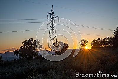 SUNSET TOWARDS MOUNTAIN OF CESI Stock Photo