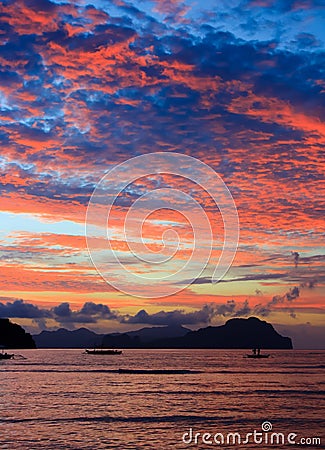 Sunset on a tropical island. Stock Photo