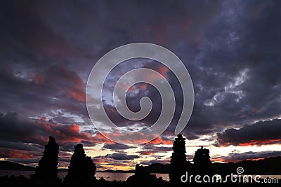 Sunset on Tsagaan Nuur Lake, Mongolia Stock Photo