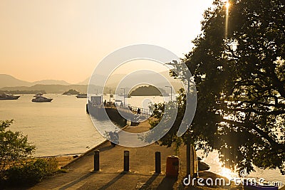 a sunset at TSO Wo Hang Pier hong kong Editorial Stock Photo