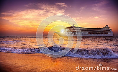 Sunset Twilight Dusk Ocean Wave Cruise Concept Stock Photo