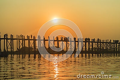 Sunset on Ubein bridge Stock Photo