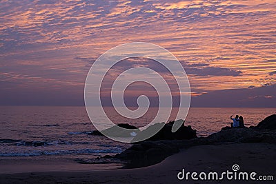 Sunset on Vagator beach. Editorial Stock Photo