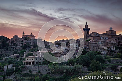 Sunset in Valldemosa village in Mallorca Spain Stock Photo
