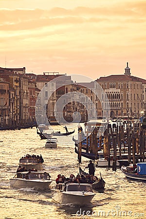 Sunset Venice boats Editorial Stock Photo