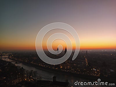 Sunset on Verona city from Castel San Pietro, Italy Stock Photo