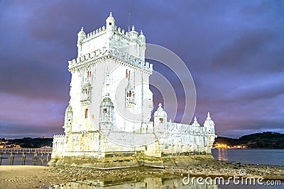 Sunset view of Belem Tower on a beautiful autumn evening, Lisbon Stock Photo