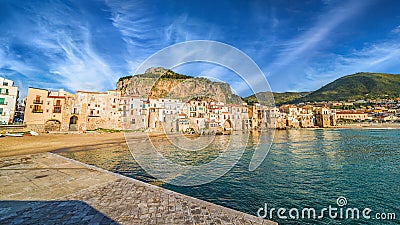 Sunset view of Cefalu, Sicily, Italy Stock Photo