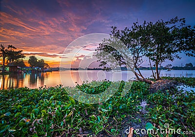 Sunset view on Cipondoh lake, Tangerang Stock Photo