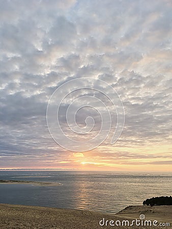 sunset view from the dune of Pyla, highest in Europe France sandy beach and the Atlantic Ocean Stock Photo