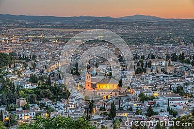 Sunset view of El Salvador church in Granada, Spain Stock Photo