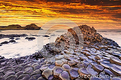 Sunset view on the Giants Causeway in Northern Ireland Stock Photo