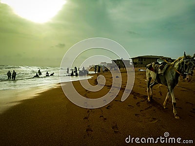 Sunset view of hawks bay beach karachi. Stock Photo