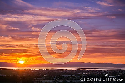 Sunset view of Hayward and Union City Stock Photo