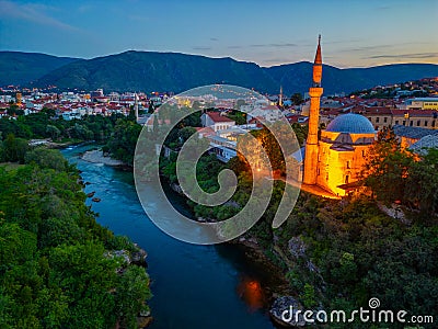 Sunset view of Koski Mehmed Pasha mosque in Mostar, Bosnia and H Stock Photo